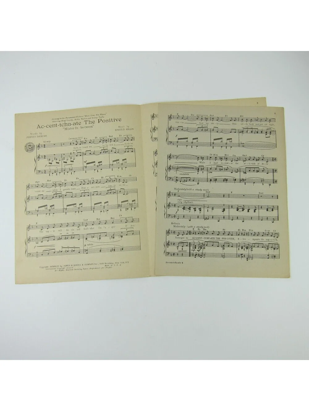 Sheet Music Accentuate Ac-Cent-Tchu-Ate the Positive Bing Crosby, Hutton 1944